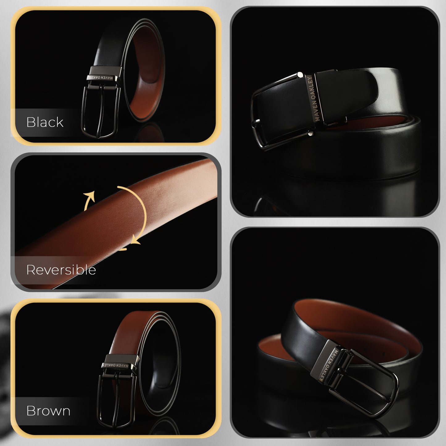 Mavenoakley Premium Reversible Genuine Leather Belt for Men – Black & Brown | Classic Buckle | Gift Box Included