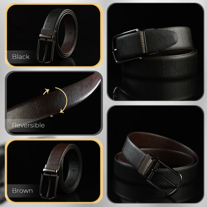 Maven Oakley Reversible Genuine Leather Belt for Men – Black & Brown | 360° Rotating Buckle | Premium Gift Box Included | Waist Size 30 to 42
