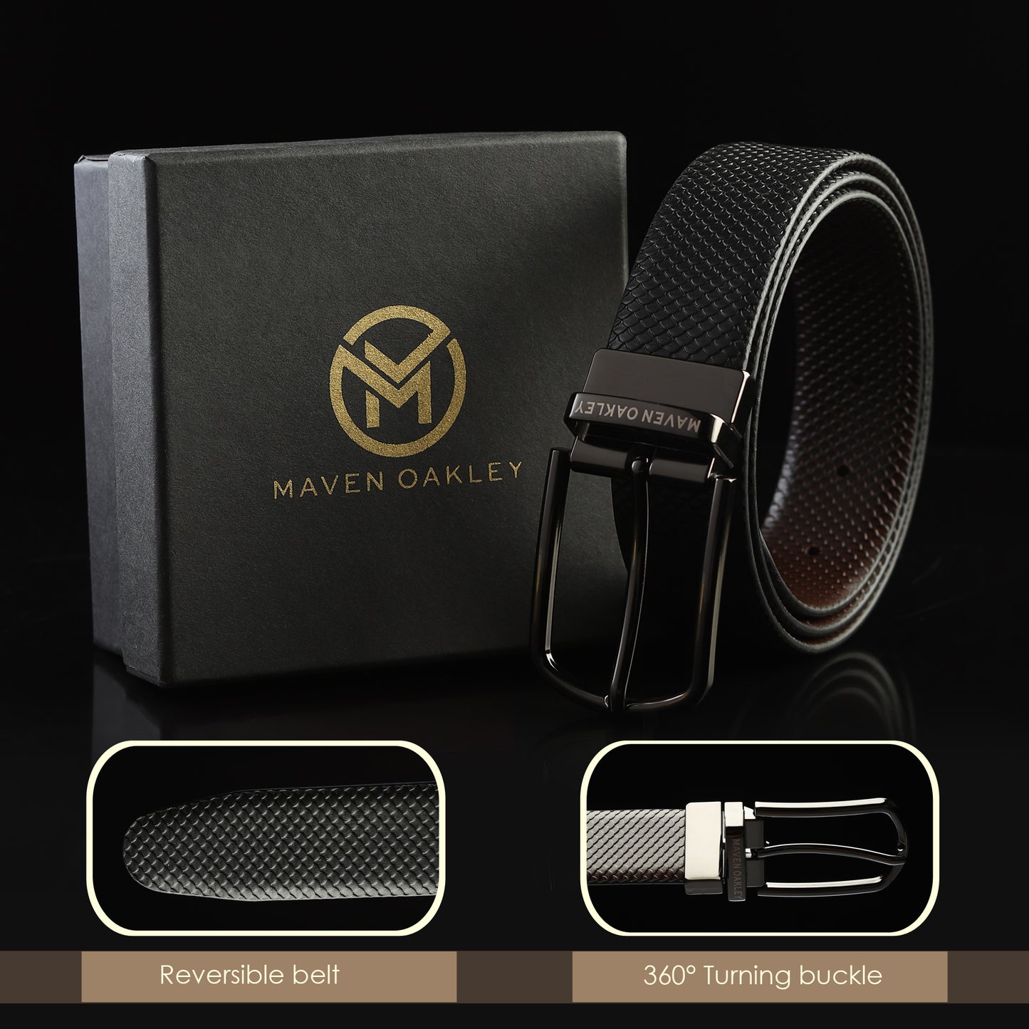 Premium Reversible Leather Belt for Men – Maven Oakley | Dual Tone (Black & Brown) | Elegant Gift Box