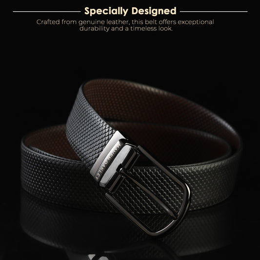 Bravix Italian Leather Reversible Black & Brown Belt For Men - Matte Grey Buckle (Premium Gift Box Included)