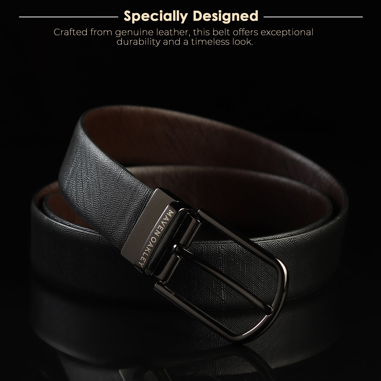 Maven Oakley Reversible Genuine Leather Belt for Men – Black & Brown | 360° Rotating Buckle | Premium Gift Box Included | Waist Size 30 to 42