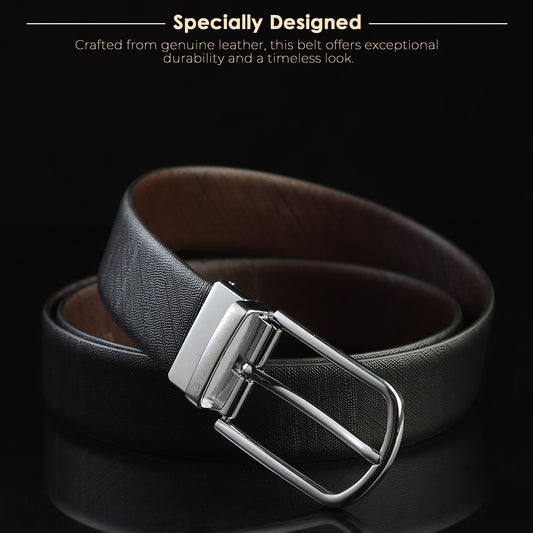 Electra Italian Leather Reversible Black & Brown Belt For Men - Silver Buckle (Premium Gift Box Included)