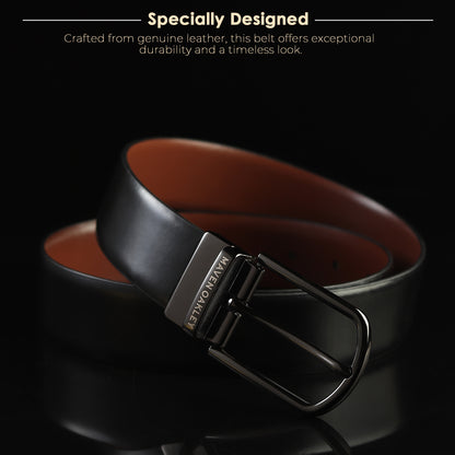 Mavenoakley Premium Reversible Genuine Leather Belt for Men – Black & Brown | Classic Buckle | Gift Box Included