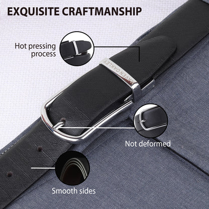 Maveoakely Premium Reversible Leather Belt for Men – Dual-Tone Black & Brown | 360° Rotating Glossy Buckle | Ideal for Formal & Casual Wear (30–42 Inches)