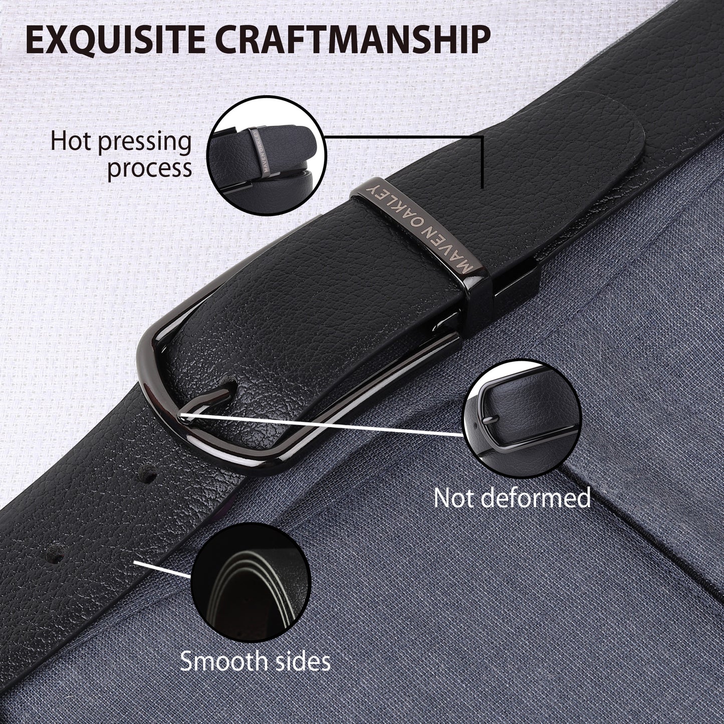 Maveoakely Reversible Textured Leather Belt for Men – Black & Brown | Matte Gunmetal Buckle | 360° Rotation | Premium Gift Box