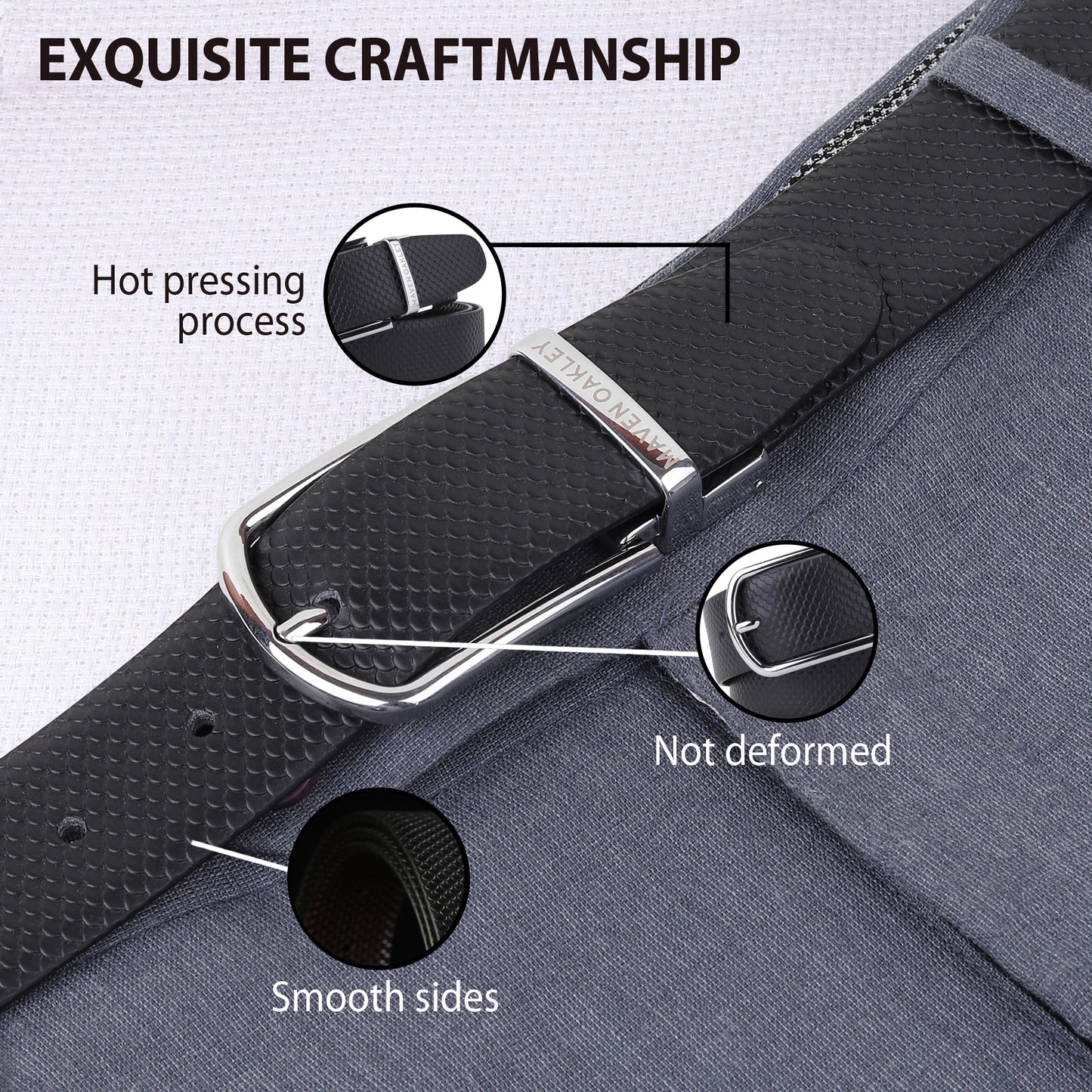 Maveoakely Men's Reversible Leather Belt – Black & Brown, Rotating Buckle, Smooth Finish, Formal & Casual Wear (30-42 Inches)