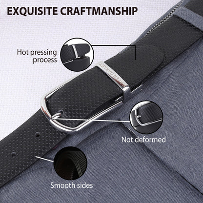 Maveoakely Men's Reversible Leather Belt – Black & Brown, Rotating Buckle, Smooth Finish, Formal & Casual Wear (30-42 Inches)