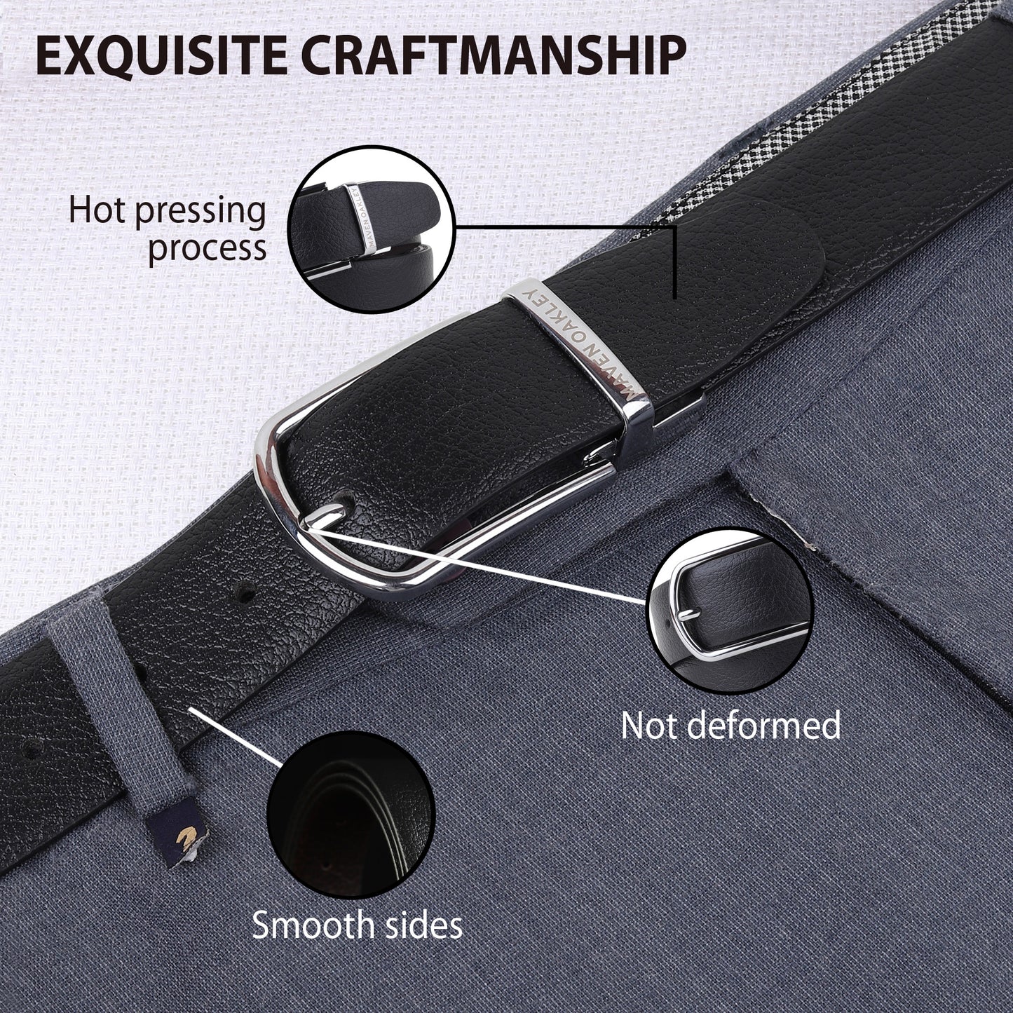Maveoakely Reversible Genuine Leather Belt for Men – Black & Brown | Textured Finish | 360° Rotating Buckle | Formal & Daily Wear (30–42 Inches)