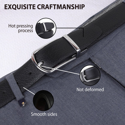 Maveoakely Reversible Genuine Leather Belt for Men – Black & Brown | Textured Finish | 360° Rotating Buckle | Formal & Daily Wear (30–42 Inches)