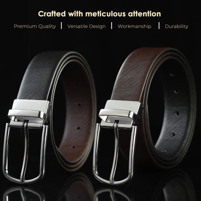 Maveoakely Premium Reversible Leather Belt for Men – Dual-Tone Black & Brown | 360° Rotating Glossy Buckle | Ideal for Formal & Casual Wear (30–42 Inches)