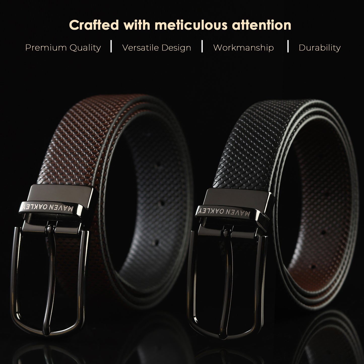 Premium Reversible Leather Belt for Men – Maven Oakley | Dual Tone (Black & Brown) | Elegant Gift Box