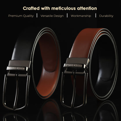 Mavenoakley Premium Reversible Genuine Leather Belt for Men – Black & Brown | Classic Buckle | Gift Box Included
