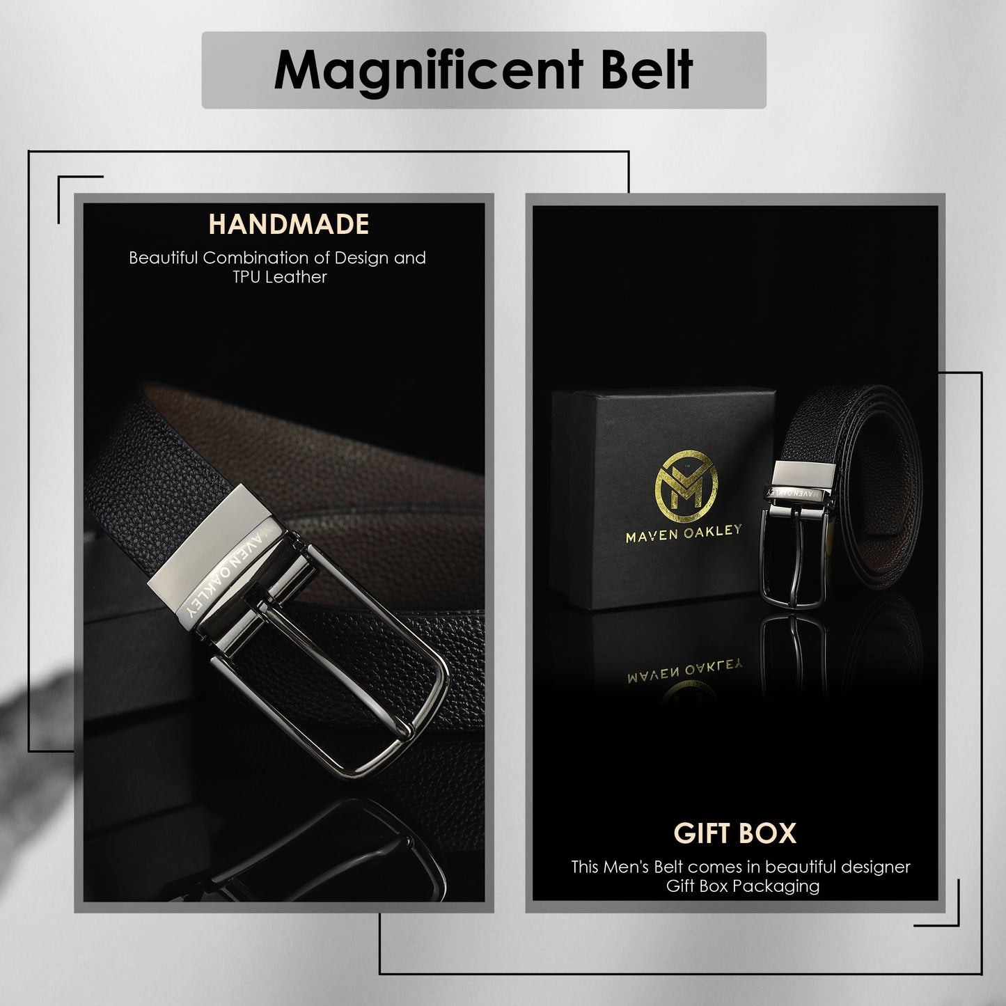 Axel PU Reversible Black & Brown Belt For Men – Matte Grey Buckle (Premium Gift Box Included)