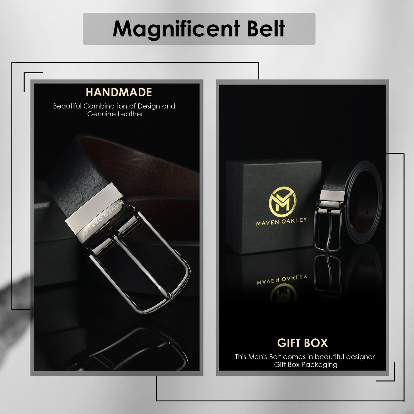 Leo Grey Genuine Leather Reversible Black & Brown Belt for Men – Gunmetal Grey Buckle (Premium Gift Box Included)