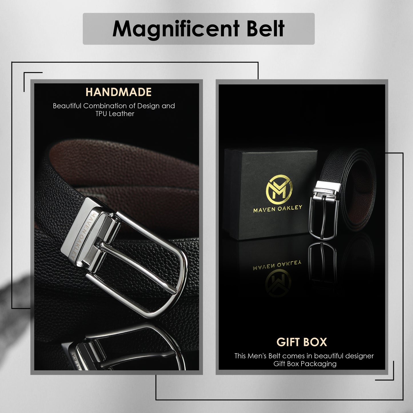 Axel PU Reversible Black & Brown Belt For Men – Silver Buckle (Premium Gift Box Included)
