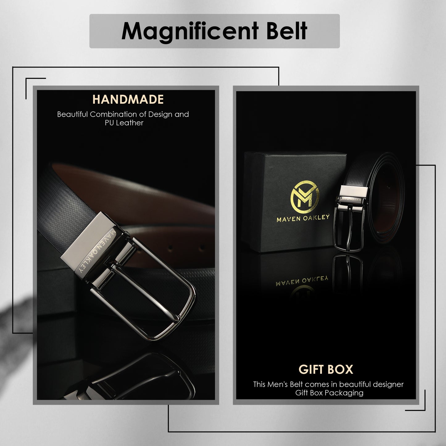 Nero PU Reversible Black & Brown Belt For Men – Grey Buckle (Premium Gift Box Included)