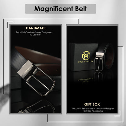 Nero PU Reversible Black & Brown Belt For Men – Grey Buckle (Premium Gift Box Included)