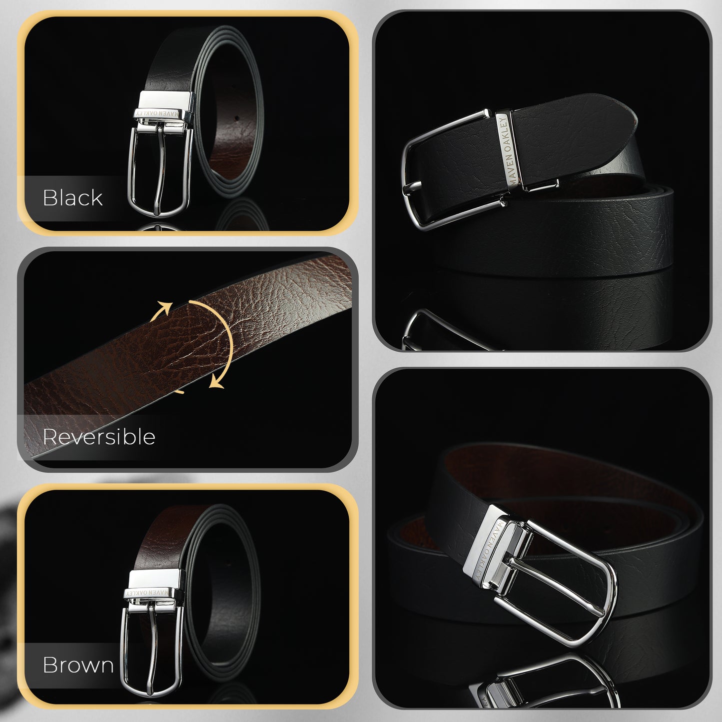 Leo Silver Genuine Leather Reversible Black & Brown Belt for Men – Silver Buckle (Premium Gift Box Included)