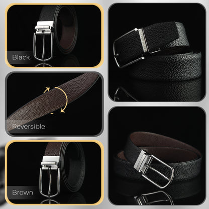 Axel PU Reversible Black & Brown Belt For Men – Silver Buckle (Premium Gift Box Included)