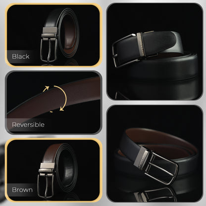 Nero PU Reversible Black & Brown Belt For Men – Grey Buckle (Premium Gift Box Included)